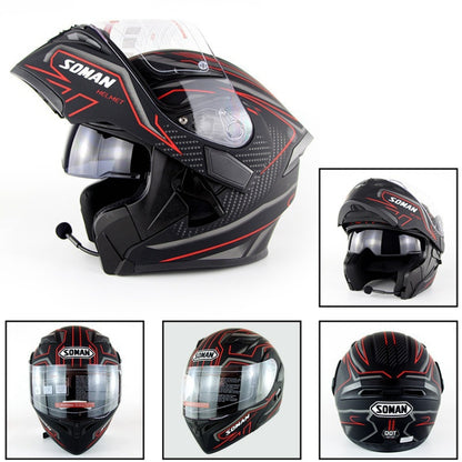 Soman 955 Skyeye Motorcycle Full / Open Face Bluetooth Helmet Headset Full Face, Supports Answer / Hang Up Calls(Black Red) - Helmets by SOMAN | Online Shopping South Africa | PMC Jewellery | Buy Now Pay Later Mobicred