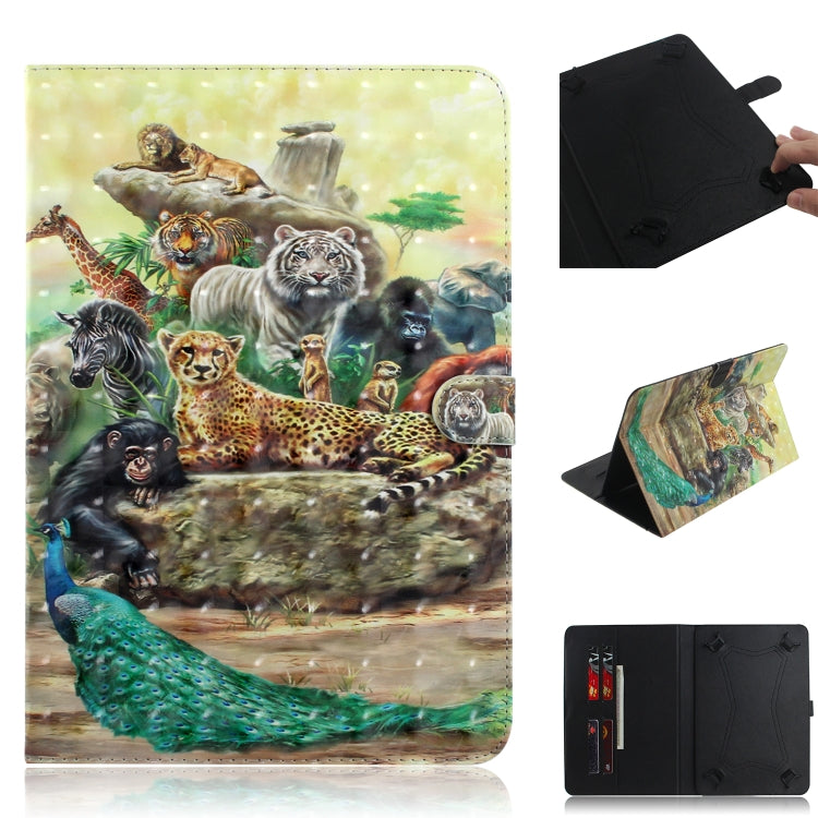 3D Colored Drawing Universal Horizontal Flip Leather Case, with Holder & Card Slot & Wallet for 10 inch Tablet PC(Zoo) - 10 - 11 inch by PMC TechLife | Online Shopping South Africa | PMC TechLife | Buy Now Pay Later Mobicred