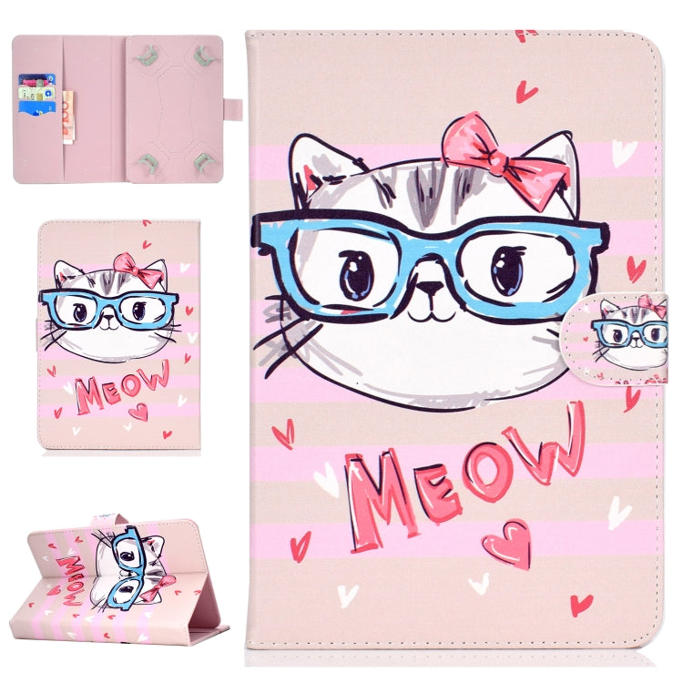 Colored Pattern Drawing Horizontal Flip PU Leather Case with Three-folding Holder for 10 inch Tablet PC(Glasses cat) - 10 - 11 inch by PMC TechLife | Online Shopping South Africa | PMC TechLife | Buy Now Pay Later Mobicred