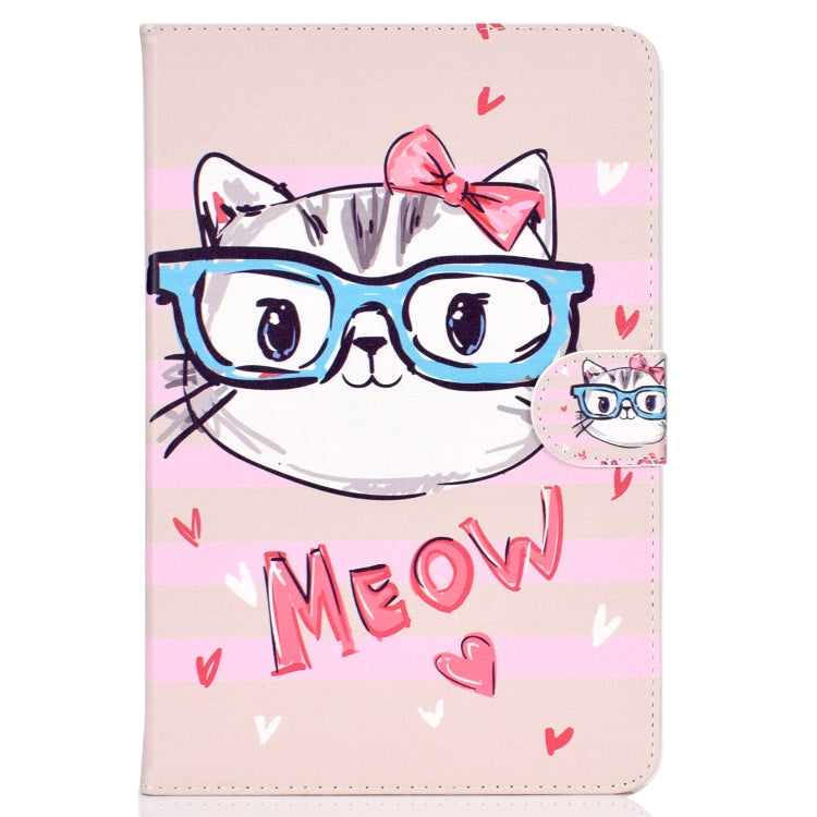 Colored Pattern Drawing Horizontal Flip PU Leather Case with Three-folding Holder for 10 inch Tablet PC(Glasses cat) - 10 - 11 inch by PMC TechLife | Online Shopping South Africa | PMC TechLife | Buy Now Pay Later Mobicred