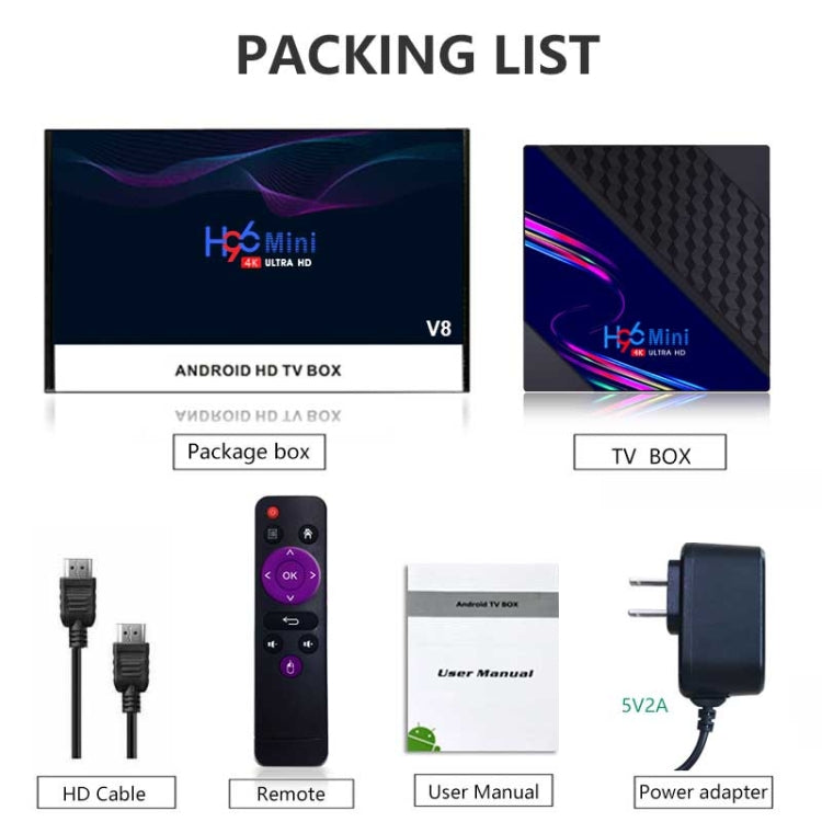 H96 Mini V8 4K Smart TV Box with Remote Control, Android 10.0, RK3228A Quad-core Cortex-A7, 1GB+8GB, Built-in TikTok, Support DLNA / HDMI / USBx2 / 2.4G WIFI, Plug Type:UK Plug - RK3228A by PMC Jewellery | Online Shopping South Africa | PMC Jewellery | Buy Now Pay Later Mobicred