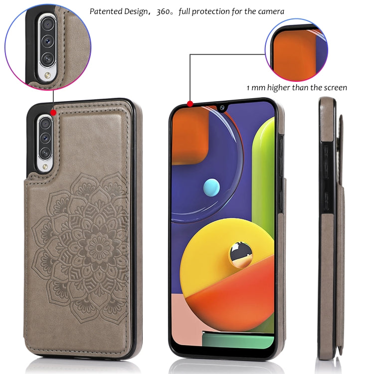 For Samsung Galaxy A50 / A50s Double Buckle Mandala Pattern PU+TPU Protective Case with Card Slots & Holder & Photo Frame(Grey) - Galaxy Phone Cases by PMC Jewellery | Online Shopping South Africa | PMC Jewellery