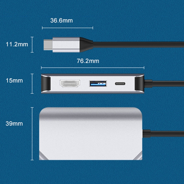 HW-6004 4 In 1 Type-C / USB-C to HDMI + PD + USB 3.0 + VGA Docking Station Adapter Converter(Grey) - USB HUB by PMC Jewellery | Online Shopping South Africa | PMC Jewellery | Buy Now Pay Later Mobicred