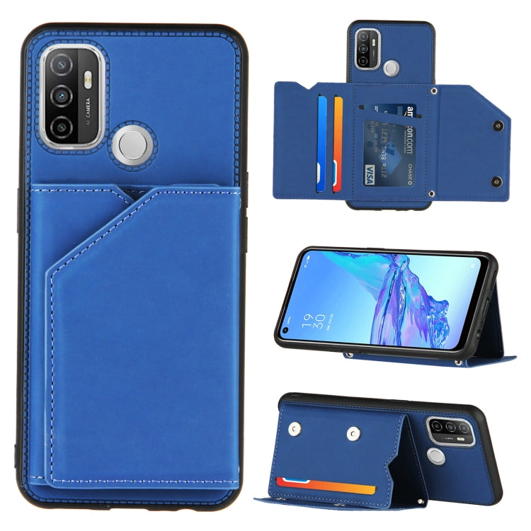 For OPPO A53 Skin Feel PU + TPU + PC Back Cover Shockproof Case with Card Slots & Holder & Photo Frame(Royal Blue) - OPPO Cases by PMC Jewellery | Online Shopping South Africa | PMC Jewellery | Buy Now Pay Later Mobicred