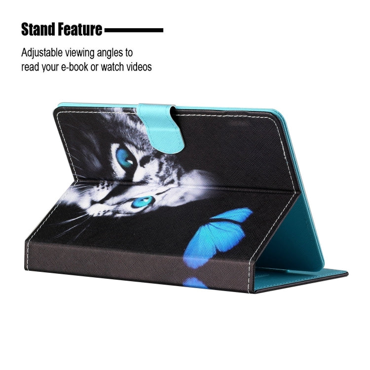 For 10 inch Tablet PC Universal Colored Drawing Horizontal Flip Leather Case with Holder & Card Slots(Butterfly Cat) - 10 - 11 inch by PMC TechLife | Online Shopping South Africa | PMC TechLife | Buy Now Pay Later Mobicred