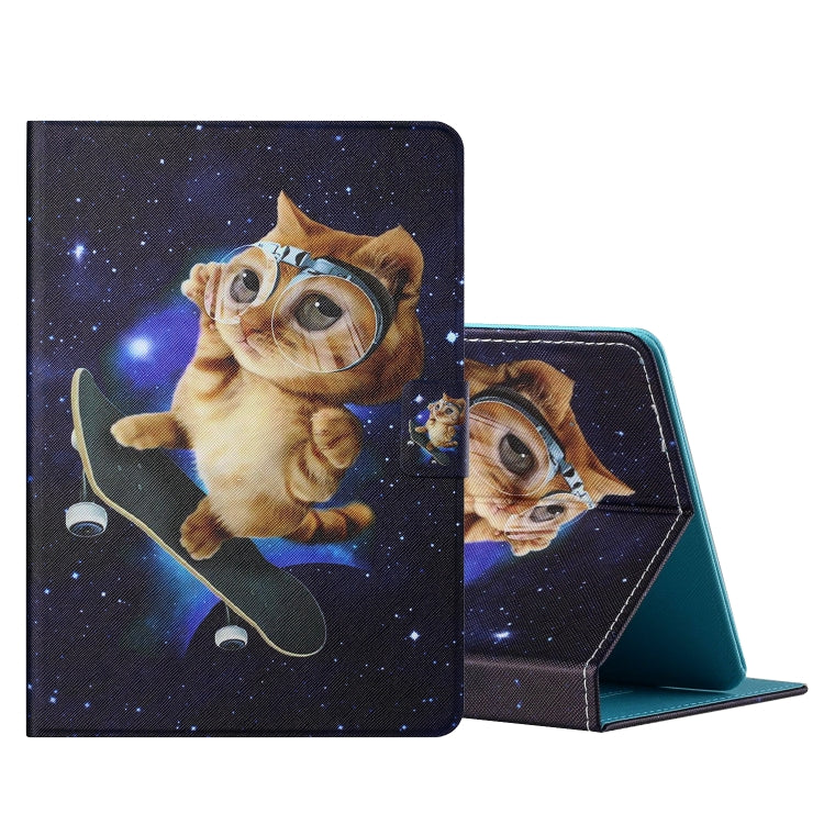 For 10 inch Tablet PC Universal Colored Drawing Horizontal Flip Leather Case with Holder & Card Slots(Skateboard Cat) - 10 - 11 inch by PMC TechLife | Online Shopping South Africa | PMC TechLife | Buy Now Pay Later Mobicred
