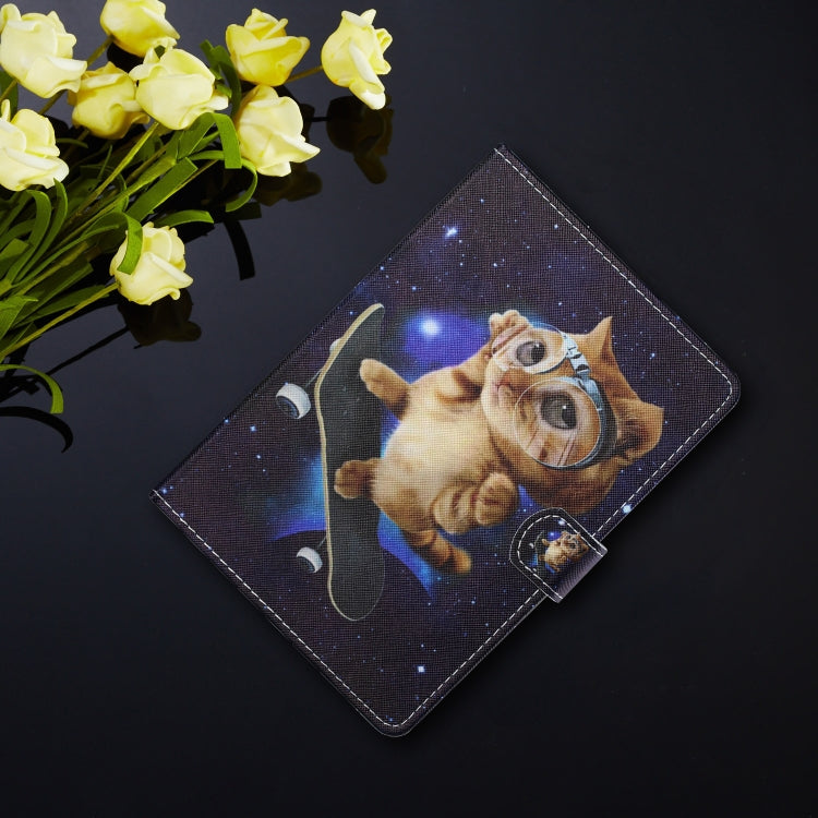 For 10 inch Tablet PC Universal Colored Drawing Horizontal Flip Leather Case with Holder & Card Slots(Skateboard Cat) - 10 - 11 inch by PMC TechLife | Online Shopping South Africa | PMC TechLife | Buy Now Pay Later Mobicred