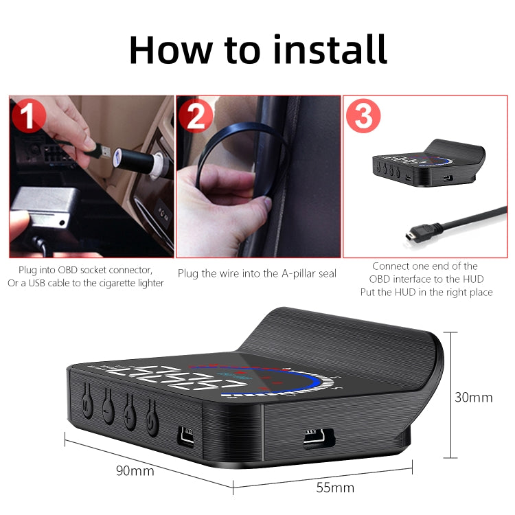 M13 Plus OBD2 + GPS Mode Car Head-up Display HUD Overspeed / Speed / Water Temperature Alarm / Eliminate Fault Codes - Head Up Display System by PMC TechLife | Online Shopping South Africa | PMC TechLife | Buy Now Pay Later Mobicred