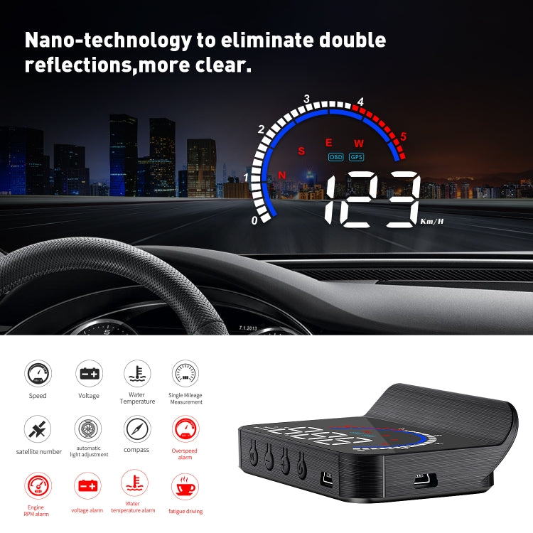 M13 Plus OBD2 + GPS Mode Car Head-up Display HUD Overspeed / Speed / Water Temperature Alarm / Eliminate Fault Codes - Head Up Display System by PMC Jewellery | Online Shopping South Africa | PMC Jewellery | Buy Now Pay Later Mobicred