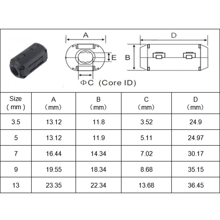 20 PCS / Pack 3.5mm/5mm/7mm/9mm/13mm Anti-interference Degaussing Ring Ferrite Ring Cable Clip Core Noise Suppressor Filter - Others by PMC Jewellery | Online Shopping South Africa | PMC Jewellery | Buy Now Pay Later Mobicred