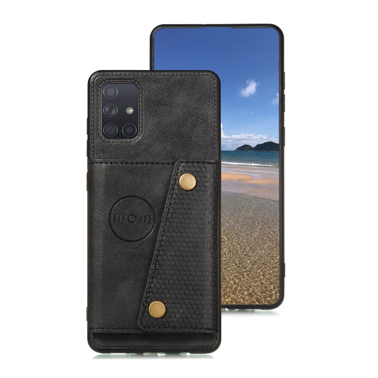 For Samsung Galaxy A52 5G / 4G Double Buckle PU + TPU Shockproof Magnetic Protective Case with Card Slot & Holder(Black) - Galaxy Phone Cases by PMC Jewellery | Online Shopping South Africa | PMC Jewellery