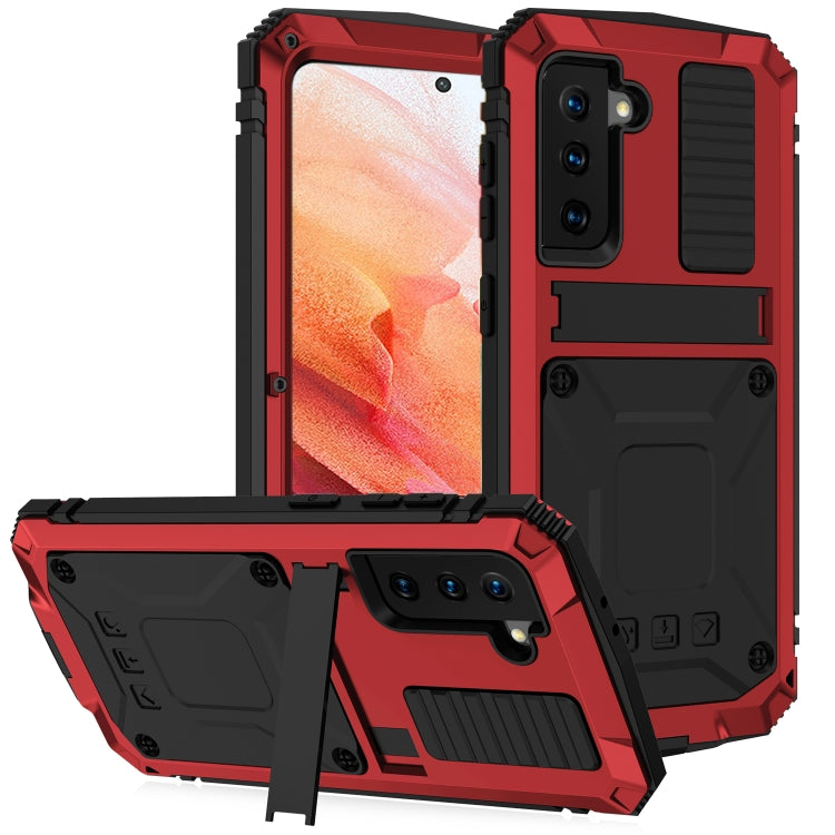 For Samsung Galaxy S21 5G R-JUST Shockproof Waterproof Dust-proof Metal + Silicone Protective Case with Holder(Red) - Galaxy S21 5G Cases by R-JUST | Online Shopping South Africa | PMC Jewellery