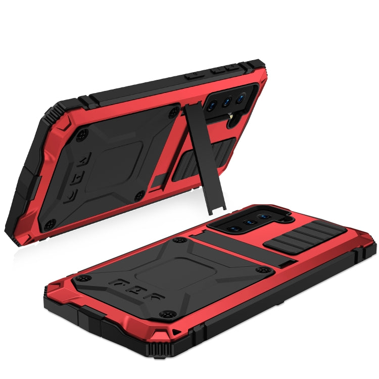 For Samsung Galaxy S21 5G R-JUST Shockproof Waterproof Dust-proof Metal + Silicone Protective Case with Holder(Red) - Galaxy S21 5G Cases by R-JUST | Online Shopping South Africa | PMC TechLife | Buy Now Pay Later Mobicred