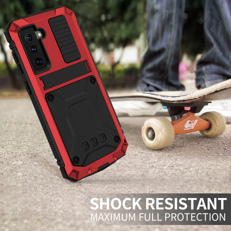 For Samsung Galaxy S21 5G R-JUST Shockproof Waterproof Dust-proof Metal + Silicone Protective Case with Holder(Red) - Galaxy S21 5G Cases by R-JUST | Online Shopping South Africa | PMC TechLife | Buy Now Pay Later Mobicred