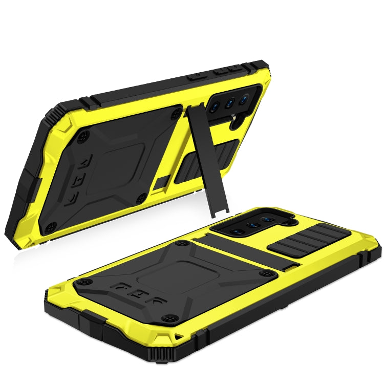 For Samsung Galaxy S21 5G R-JUST Shockproof Waterproof Dust-proof Metal + Silicone Protective Case with Holder(Yellow) - Galaxy S21 5G Cases by R-JUST | Online Shopping South Africa | PMC TechLife | Buy Now Pay Later Mobicred