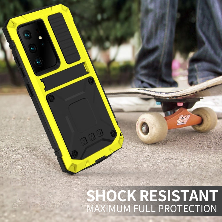 For Samsung Galaxy S21 Ultra 5G R-JUST Shockproof Waterproof Dust-proof Metal + Silicone Protective Case with Holder(Yellow) - Galaxy S21 Ultra 5G Cases by R-JUST | Online Shopping South Africa | PMC Jewellery