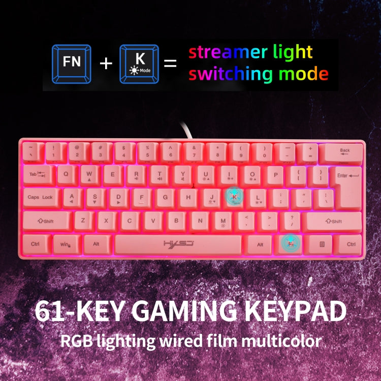 HXSJ V700 61 Keys RGB Lighting Gaming Wired Keyboard (Pink) - free shipping - PMC Jewellery - Order now!