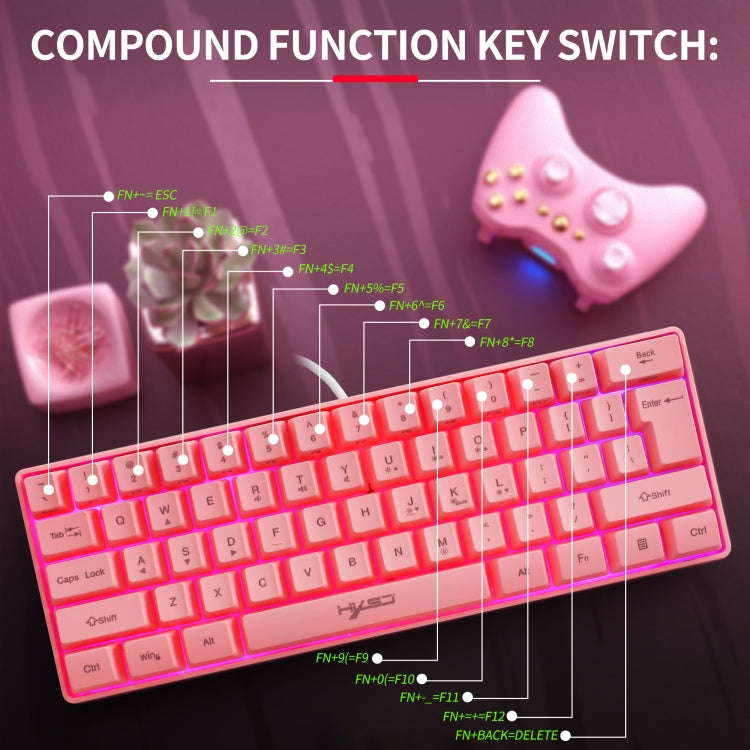 HXSJ V700 61 Keys RGB Lighting Gaming Wired Keyboard (Pink) - free shipping - PMC Jewellery - Order now!