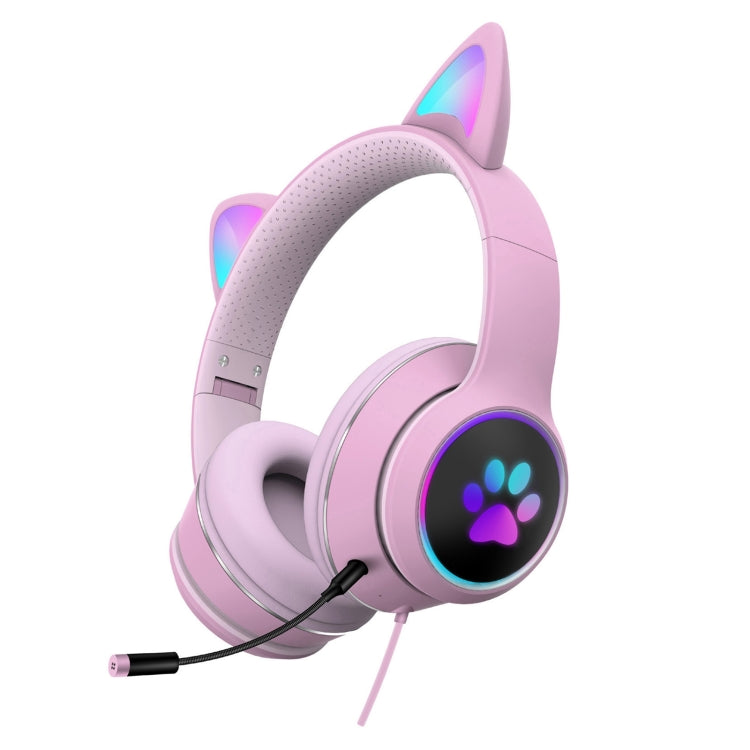 AKZ-022 USB + 3.5mm Port Cat Ear Design Foldable LED Headset with Mic(Pink) - Multimedia Headset by PMC Jewellery | Online Shopping South Africa | PMC Jewellery | Buy Now Pay Later Mobicred