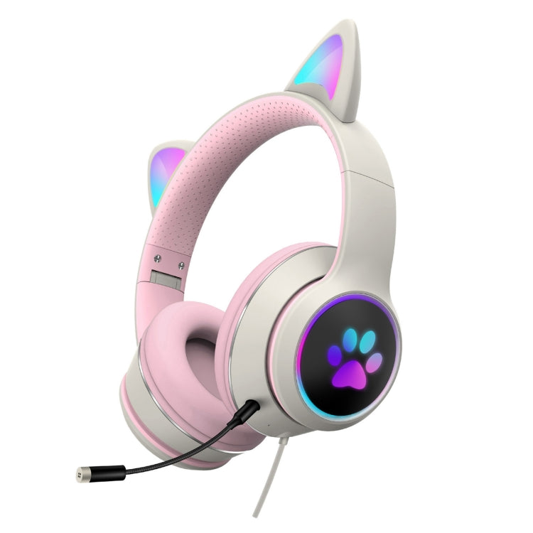 AKZ-022 USB + 3.5mm Port Cat Ear Design Foldable LED Headset with Mic(Grey) - Multimedia Headset by PMC Jewellery | Online Shopping South Africa | PMC Jewellery | Buy Now Pay Later Mobicred