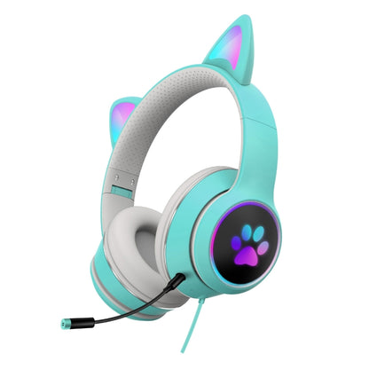 AKZ-022 USB + 3.5mm Port Cat Ear Design Foldable LED Headset with Mic(Light Blue) - Multimedia Headset by PMC Jewellery | Online Shopping South Africa | PMC Jewellery | Buy Now Pay Later Mobicred