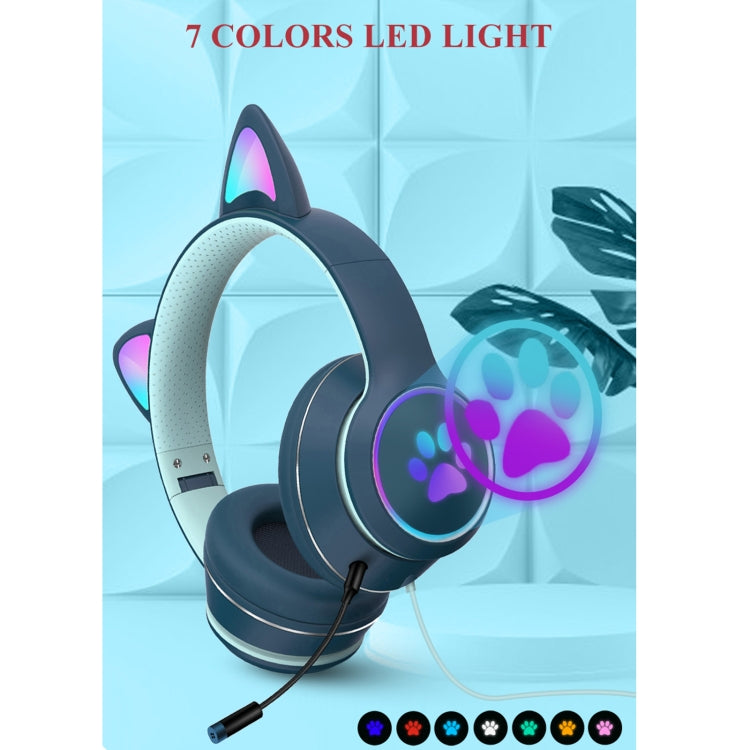 AKZ-022 USB + 3.5mm Port Cat Ear Design Foldable LED Headset with Mic(Dark Blue) - Multimedia Headset by PMC Jewellery | Online Shopping South Africa | PMC Jewellery | Buy Now Pay Later Mobicred