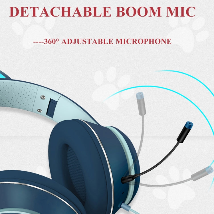 AKZ-022 USB + 3.5mm Port Cat Ear Design Foldable LED Headset with Mic(Pink) - free shipping - PMC Jewellery - Order now!
