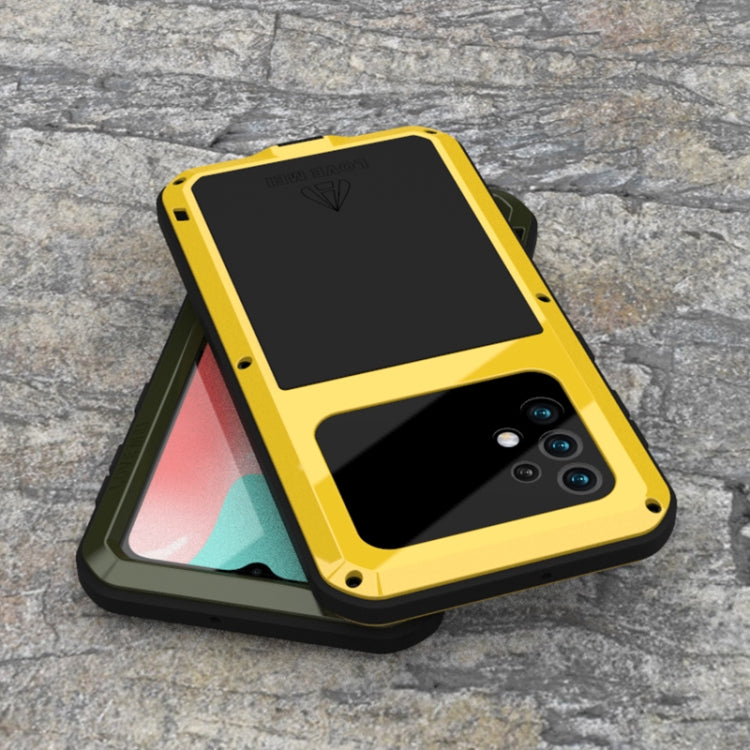 For Samsung Galaxy A32 5G LOVE MEI Metal Shockproof Waterproof Dustproof Protective Case with Glass(Yellow) - free shipping - PMC TechLife - Order now!