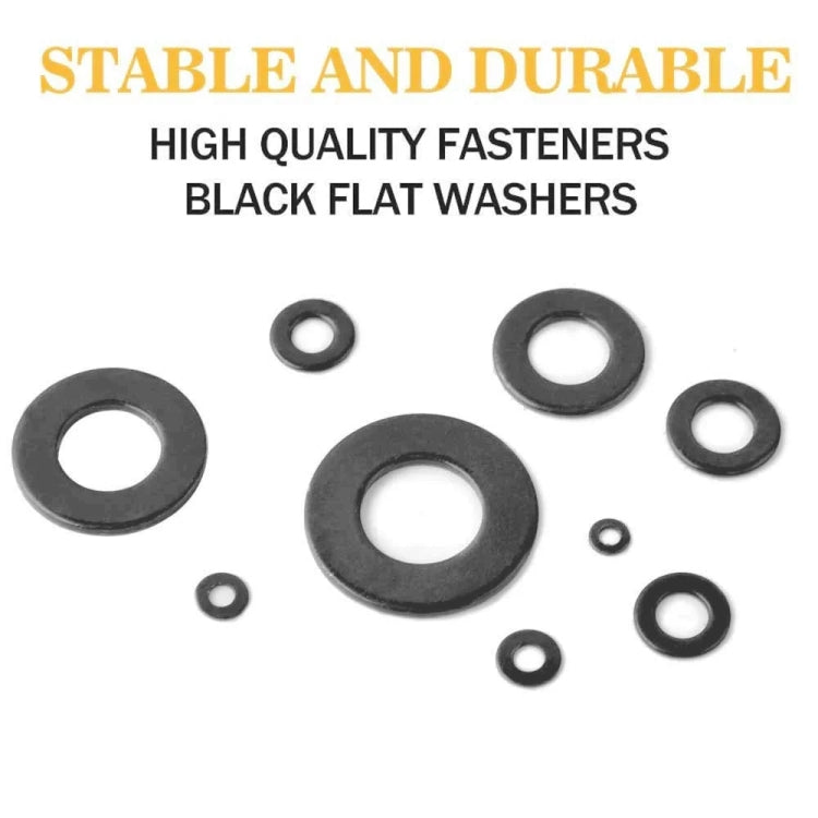 A5713 240 PCS 9 Sizes Black Carbon Steel Flat Washers Set - Booster Cable & Clip by PMC Jewellery | Online Shopping South Africa | PMC Jewellery | Buy Now Pay Later Mobicred