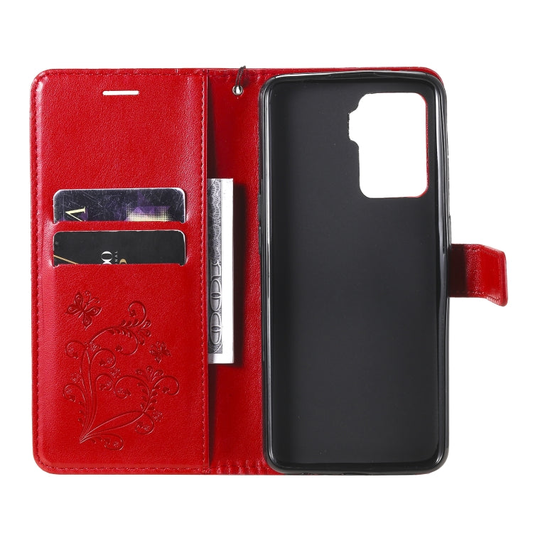 For OPPO A94 5G / F19 Pro / Reno 5F Pressed Printing Butterfly Pattern Horizontal Flip PU Leather Case with Holder & Card Slots & Wallet & Lanyard(Red) - OPPO Cases by PMC Jewellery | Online Shopping South Africa | PMC Jewellery | Buy Now Pay Later Mobicred