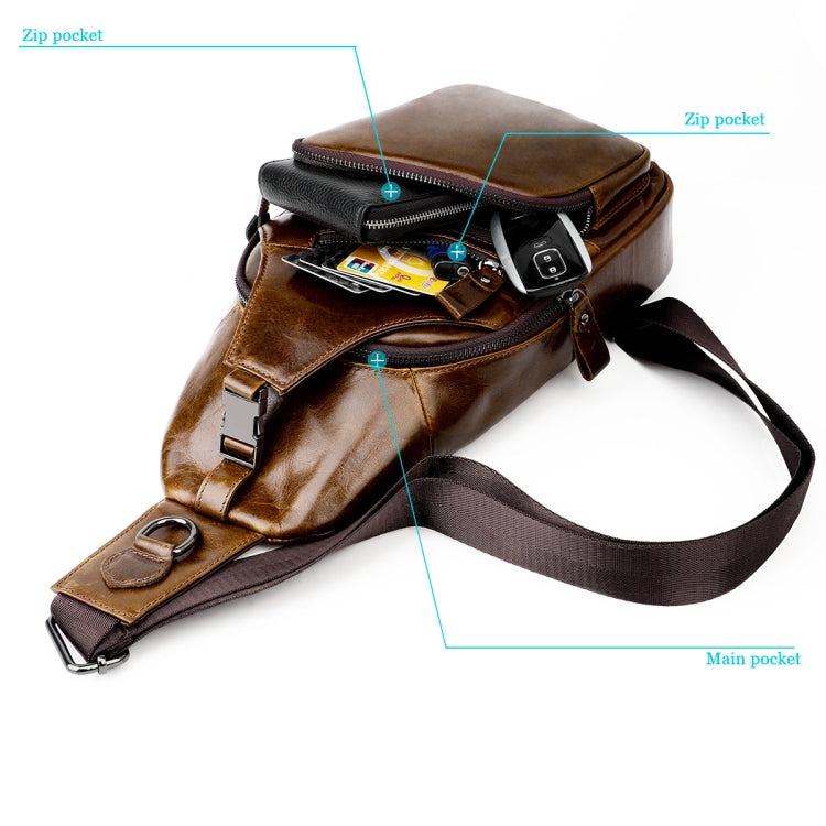 Men Leather Chest Bag Retro Shoulder Bag(Coffee) - Single-shoulder Bags by PMC TechLife | Online Shopping South Africa | PMC TechLife | Buy Now Pay Later Mobicred