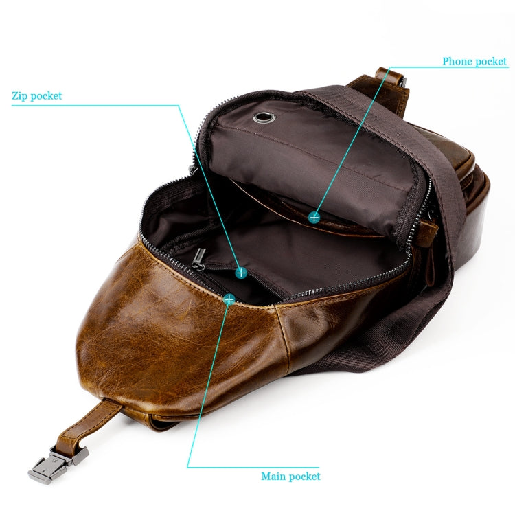Men Leather Chest Bag Retro Shoulder Bag(Coffee) - Single-shoulder Bags by PMC TechLife | Online Shopping South Africa | PMC TechLife | Buy Now Pay Later Mobicred