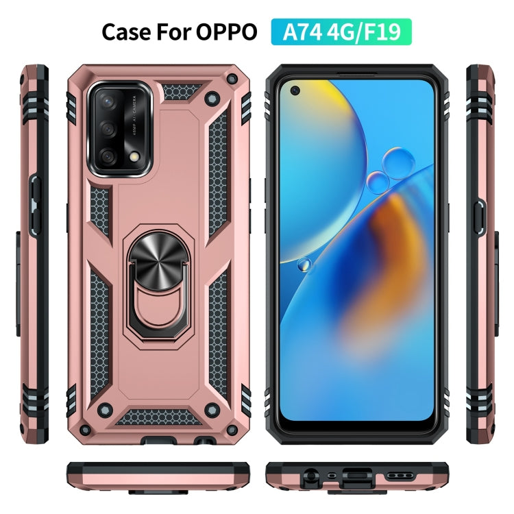 For OPPO A74 4G / F19 Shockproof TPU + PC Protective Case with 360 Degree Rotating Holder(Rose Gold) - OPPO Cases by PMC Jewellery | Online Shopping South Africa | PMC Jewellery | Buy Now Pay Later Mobicred