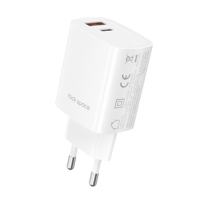 ROCK T51 30W Type-C / USB-C + USB PD Dual Ports Fast Charging Travel Charger Power Adapter, EU Plug(White) - USB Charger by ROCK | Online Shopping South Africa | PMC Jewellery | Buy Now Pay Later Mobicred