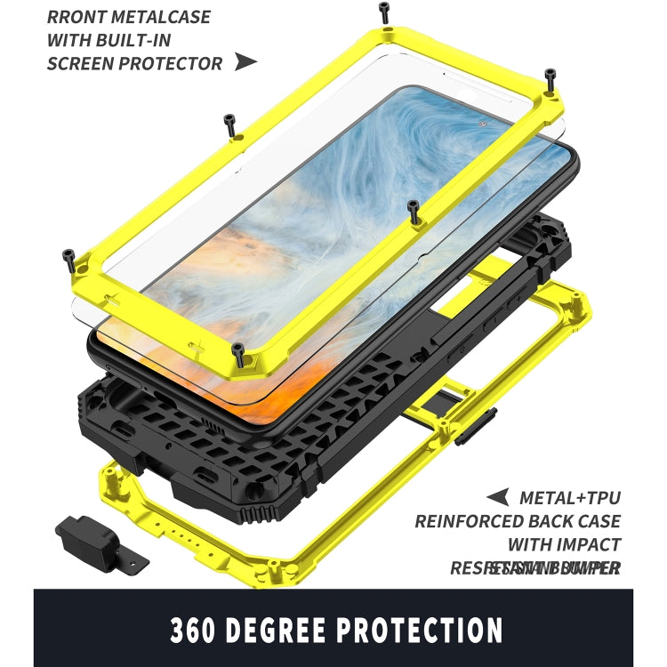 For Samsung Galaxy S21 FE R-JUST Shockproof Waterproof Dust-proof Metal + Silicone Protective Case with Holder(Yellow) - Galaxy Phone Cases by R-JUST | Online Shopping South Africa | PMC TechLife | Buy Now Pay Later Mobicred