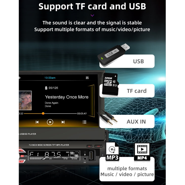 9601C HD 7 inch Manually Retractable Screen Car MP5 Player GPS Navigation Bluetooth Radio, Support Mirror Link & FM & TF Card & USB - Car MP3 & MP4 & MP5 by PMC TechLife | Online Shopping South Africa | PMC TechLife | Buy Now Pay Later Mobicred