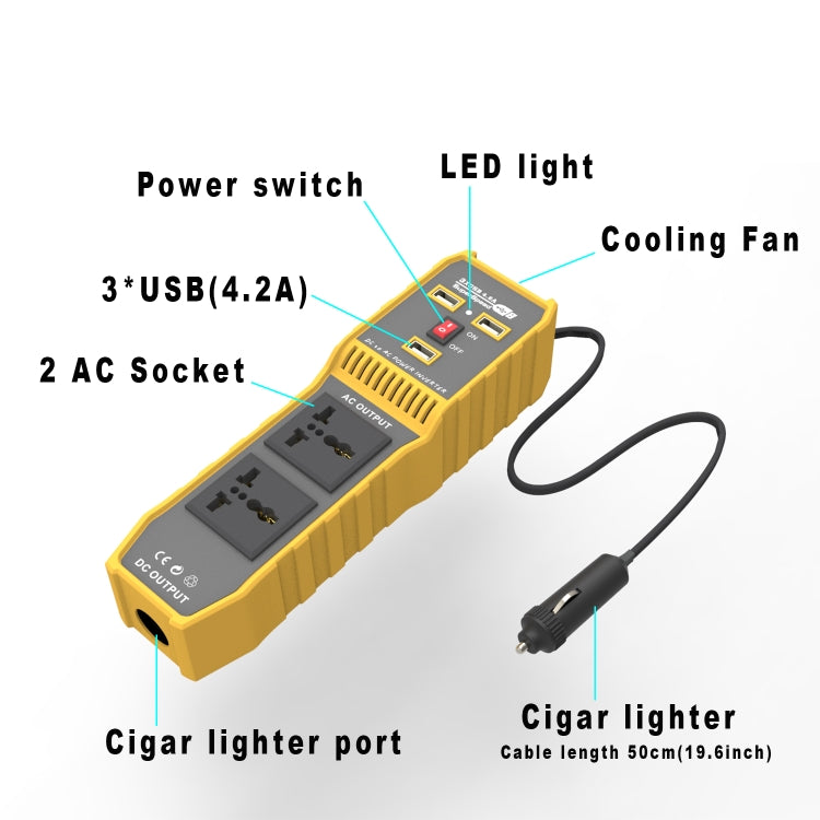 12V to 220V 300W Car Power Inverter with Three USB - Modified Square Wave by PMC TechLife | Online Shopping South Africa | PMC TechLife | Buy Now Pay Later Mobicred
