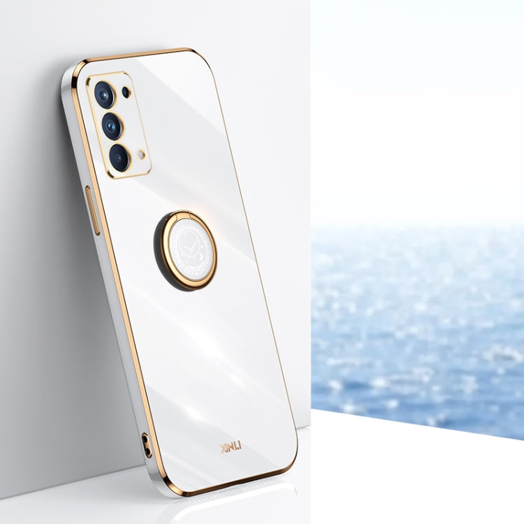 For OPPO Reno5 Pro XINLI Straight 6D Plating Gold Edge TPU Shockproof Case with Ring Holder(White) - OPPO Cases by XINLI | Online Shopping South Africa | PMC Jewellery