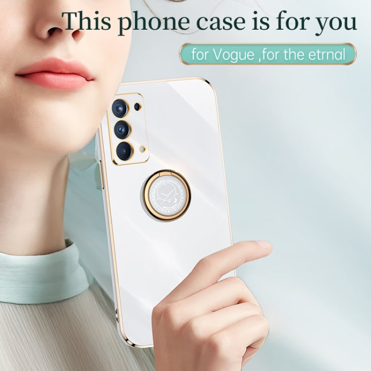 For OPPO Reno5 Pro XINLI Straight 6D Plating Gold Edge TPU Shockproof Case with Ring Holder(White) - OPPO Cases by XINLI | Online Shopping South Africa | PMC TechLife