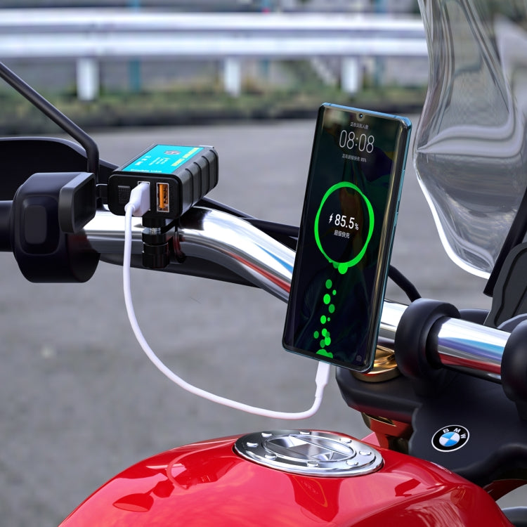 WUPP ZH-1422C1 Motorcycle Square Dual USB Fast Charging Charger with Switch + Integrated SAE Socket - Battery Charger by WUPP | Online Shopping South Africa | PMC TechLife | Buy Now Pay Later Mobicred