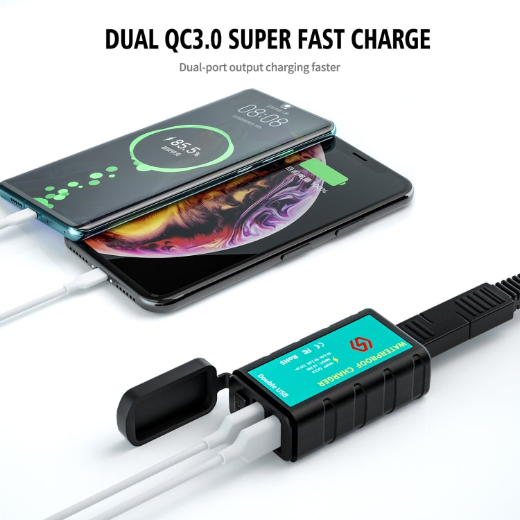 WUPP ZH-1422C2 Motorcycle Square Dual USB Fast Charging Charger with Switch + Integrated SAE Socket + 1m SAE Socket Cable - Battery Charger by WUPP | Online Shopping South Africa | PMC TechLife | Buy Now Pay Later Mobicred