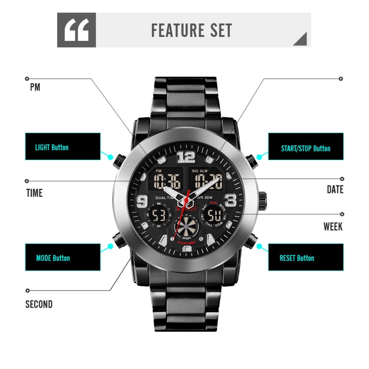 SKMEI 1642 Three-time Display Luminous Electronic Watch, Support Alarm Clock(Black) - free shipping - PMC TechLife - Order now!