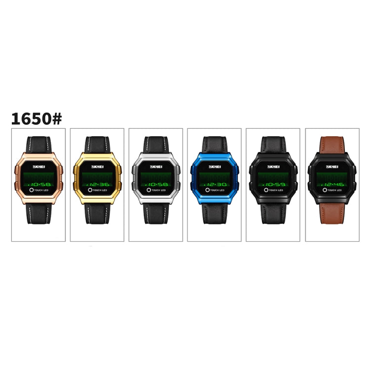 SKMEI 1650 Leather Strap Version LED Digital Display Electronic Watch with Touch Luminous Button(Black Shell Brown Belt) - free shipping - PMC TechLife - Order now!
