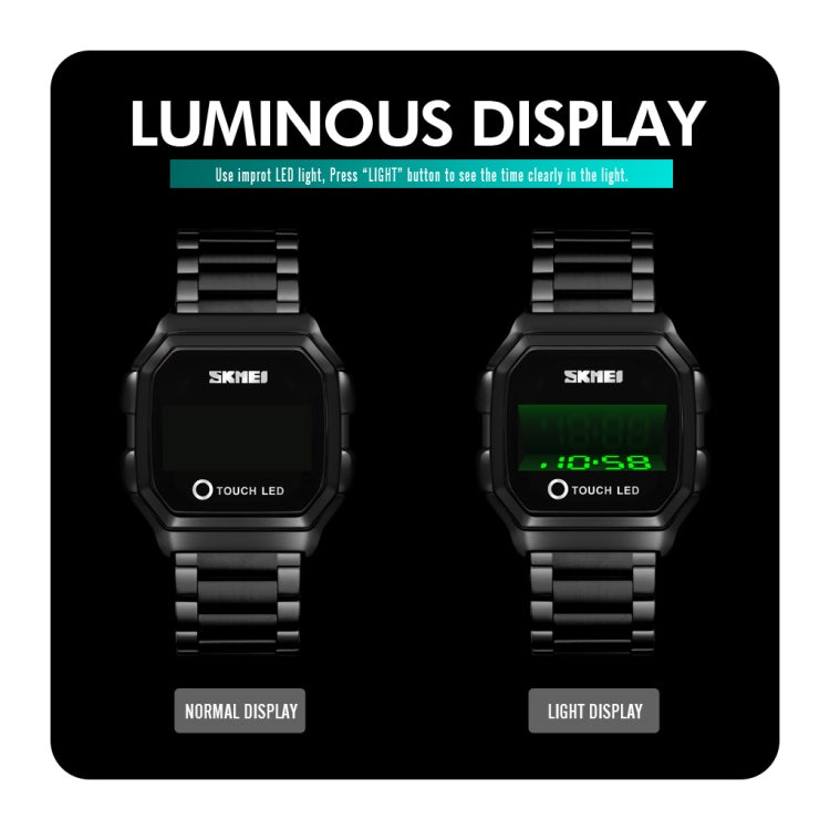 SKMEI 1650 Leather Strap Version LED Digital Display Electronic Watch with Touch Luminous Button(Black Shell Brown Belt) - free shipping - PMC TechLife - Order now!