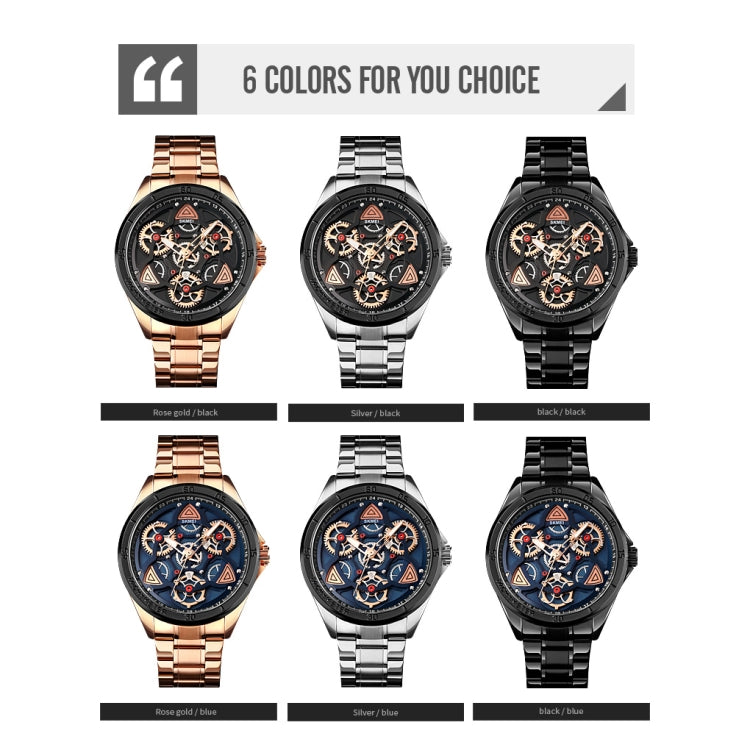 SKMEI 1678 Men Waterproof Quartz Watch with Rotatable Gear Dial(Rose Gold Shell Blue Surface) - free shipping - PMC TechLife - Order now!