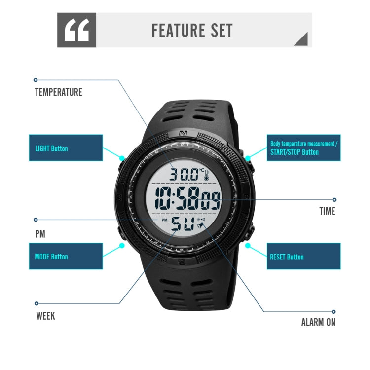 SKMEI 1681 Multifunctional LED Digital Display Luminous Electronic Watch, Support Body / Ambient Temperature Measurement(Blue White) - free shipping - PMC TechLife - Order now!