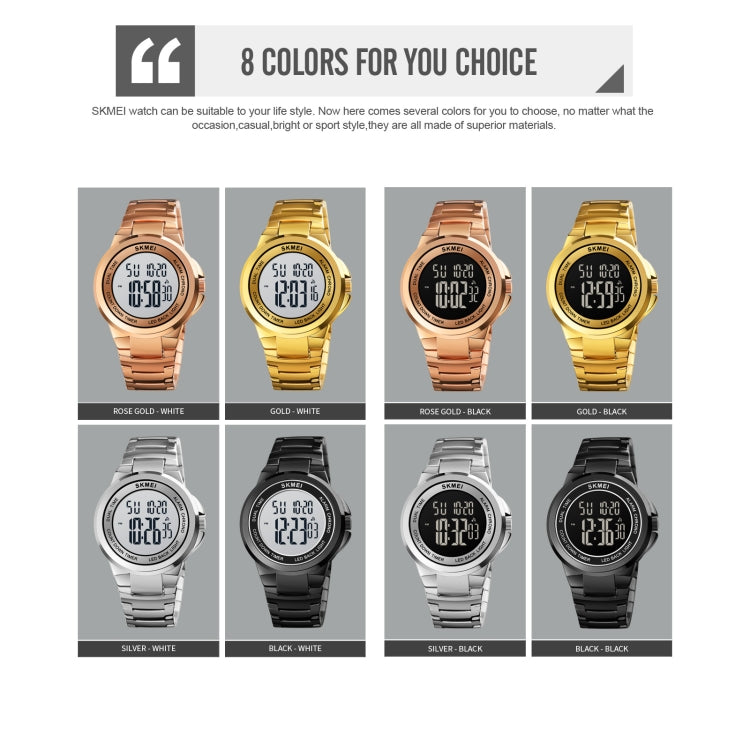 SKMEI 1712 Dual Time LED Digital Display Luminous Stainless Steel Strap Electronic Watch(Silver and Black) - free shipping - PMC TechLife - Order now!