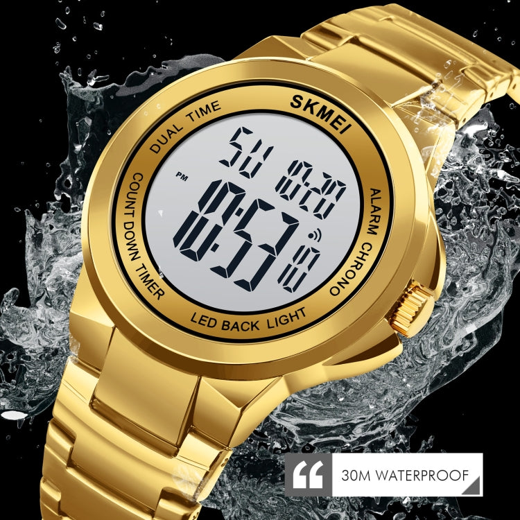 SKMEI 1712 Dual Time LED Digital Display Luminous Stainless Steel Strap Electronic Watch(Silver and White) - free shipping - PMC TechLife - Order now!