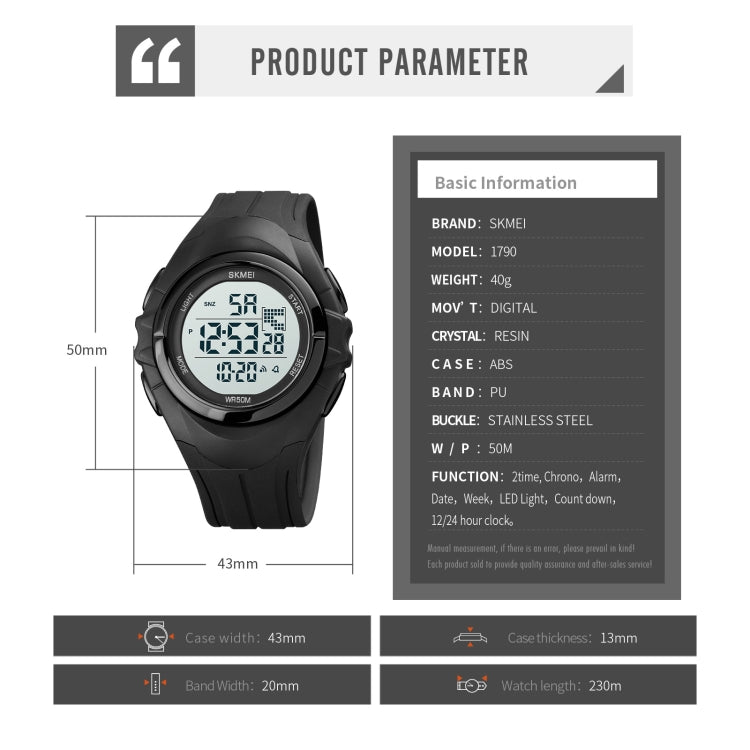 SKMEI 1790 Triplicate Round LED Dual Time Digital Display Luminous Electronic Watch for Men(Black) - free shipping - PMC TechLife - Order now!
