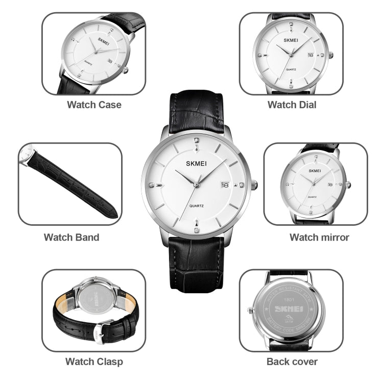 SKMEI 1801 Men Casual Calendar Quartz Watch(Silver White Black) - free shipping - PMC TechLife - Order now!